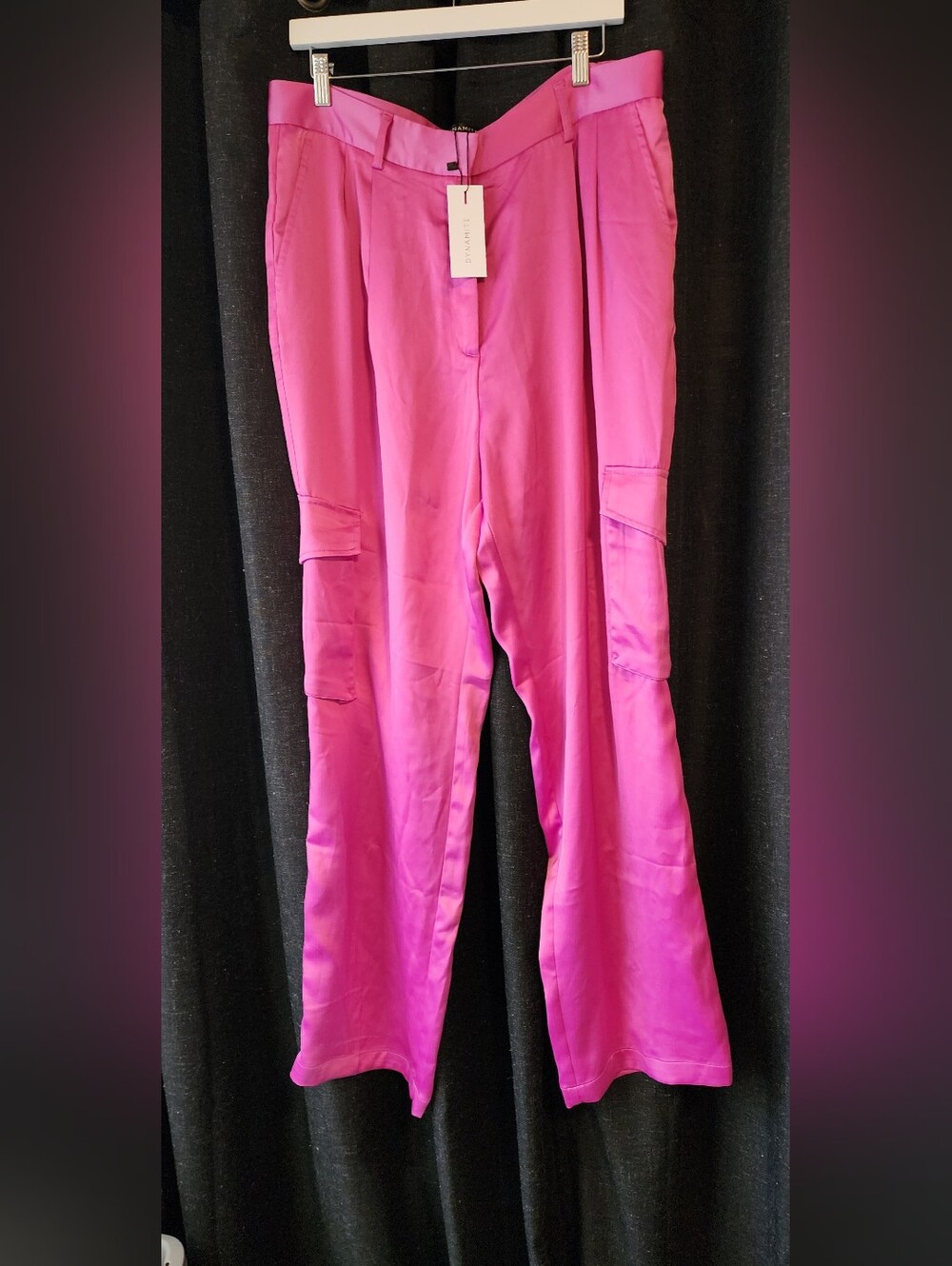 Dynamite High‑Rise Baggy Cargo Pants 14- Hot Pink Tech, Cargo, Street, Satin,Y2K
